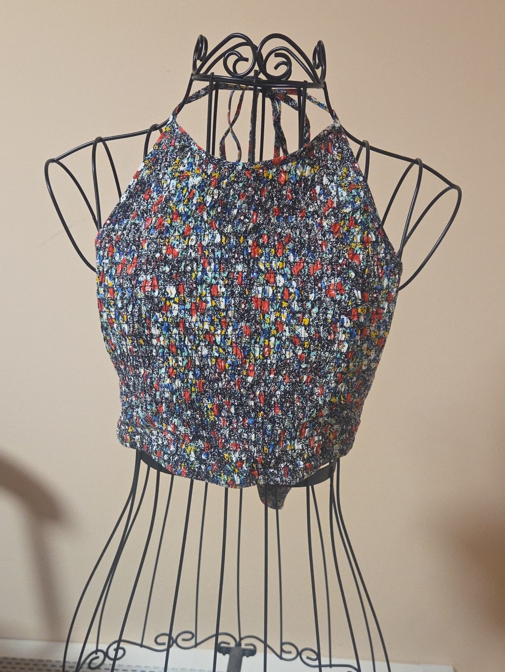 Pins & Needles Multicolor Smocked Halter Crop Top Size M